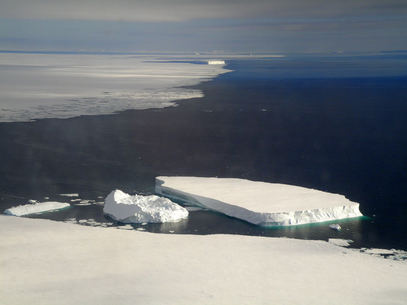 icebergs off the ice edge